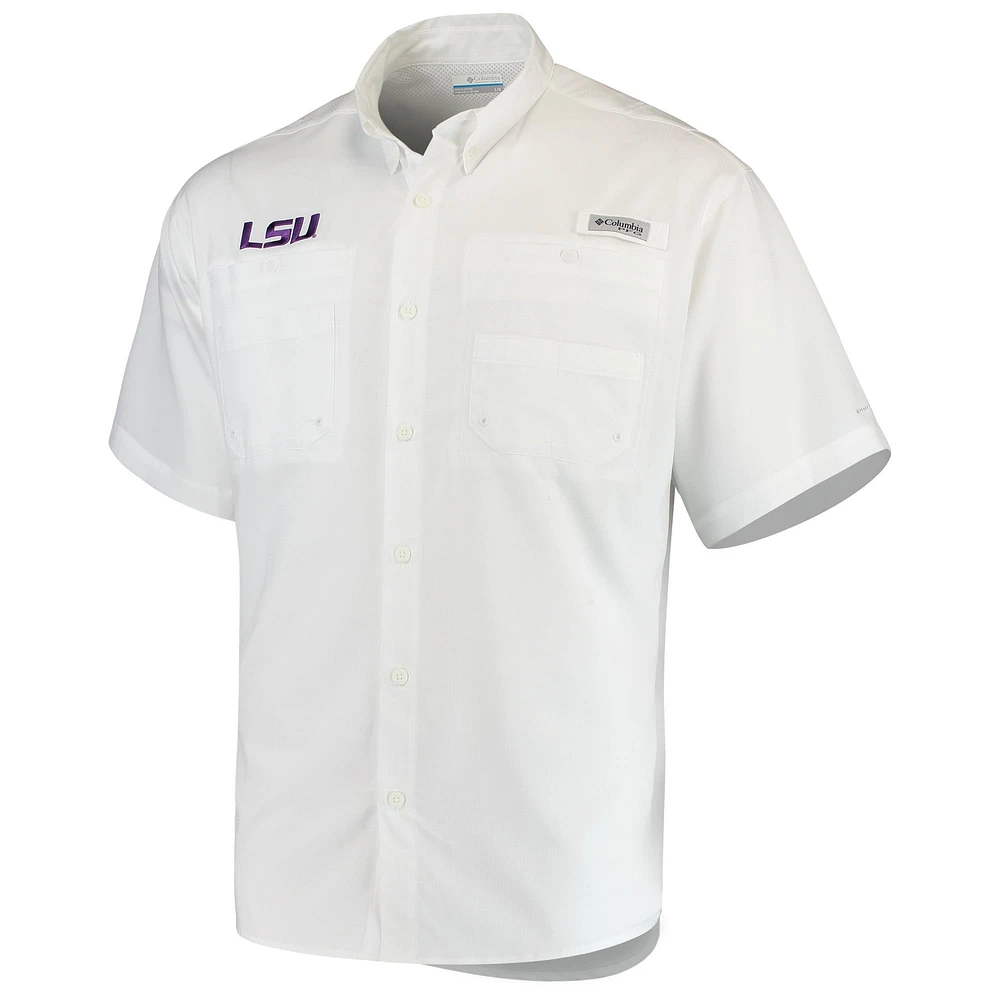 Men's Columbia White LSU Tigers PFG Tamiami Shirt