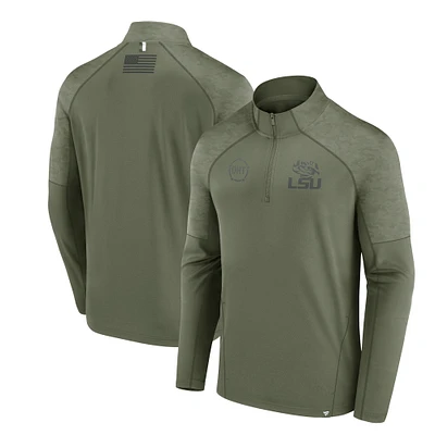 Men's Fanatics Olive LSU Tigers OHT Military Appreciation Titan Raglan Quarter-Zip Jacket