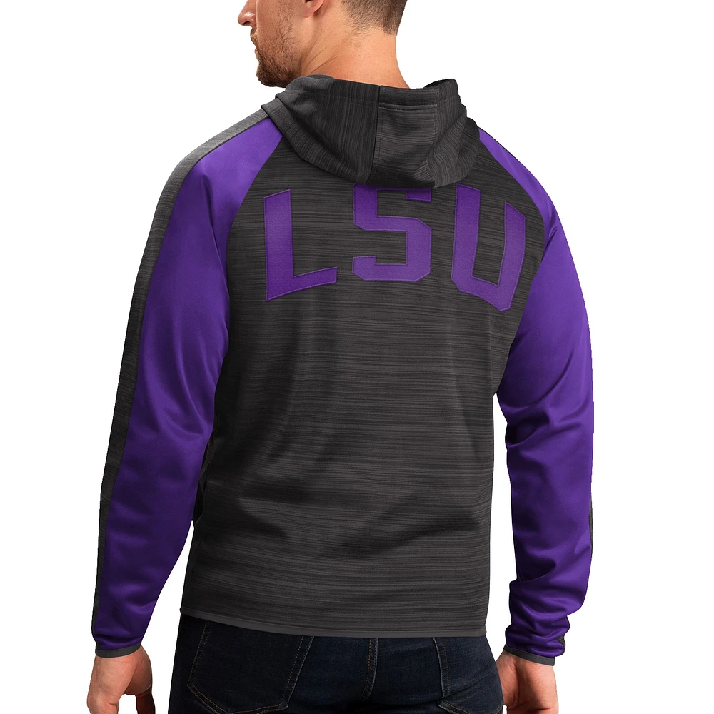 Men's G-III Sports by Carl Banks Black LSU Tigers Neutral Zone Raglan Full-Zip Track Jacket Hoodie