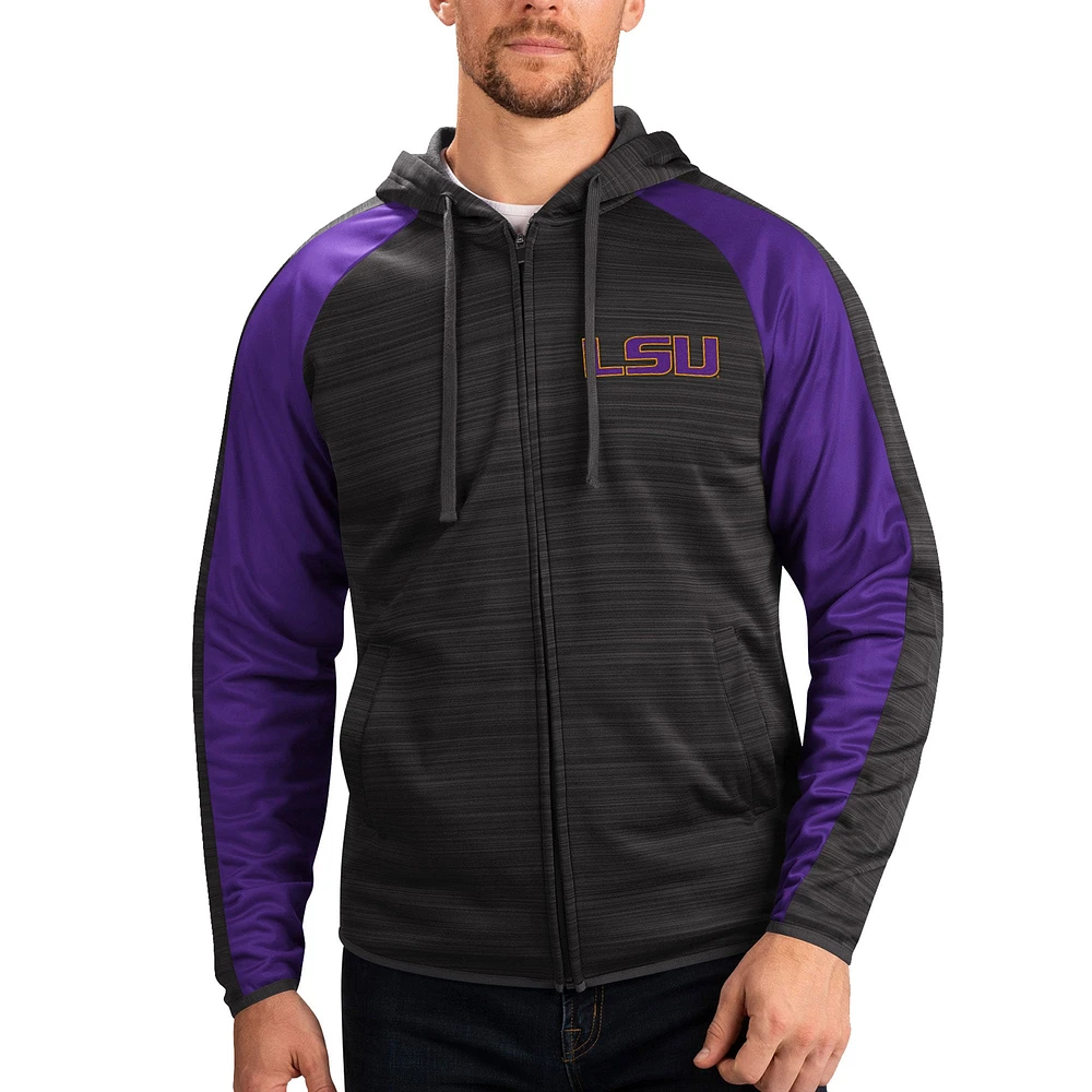 Sweat à capuche pour homme G-III Sports by Carl Banks Black LSU Tigers Neutral Zone Raglan Full-Zip Track Jacket