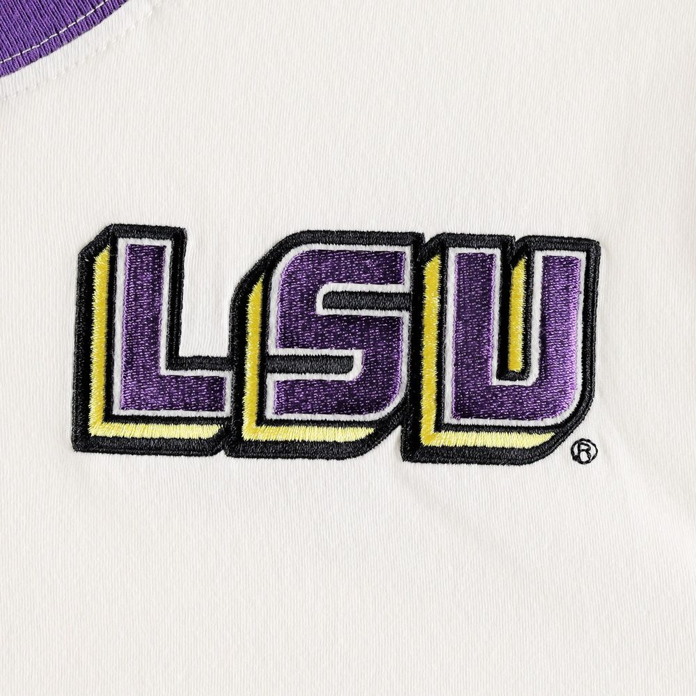 Men's Mitchell & Ness Cream/Purple LSU Tigers Icon Raglan Henley 3/4 Sleeve T-Shirt