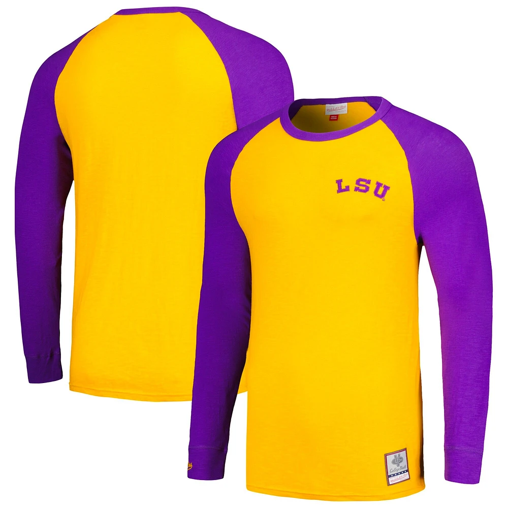 Men's Mitchell & Ness Gold LSU Tigers Legendary Slub Raglan Long Sleeve T-Shirt