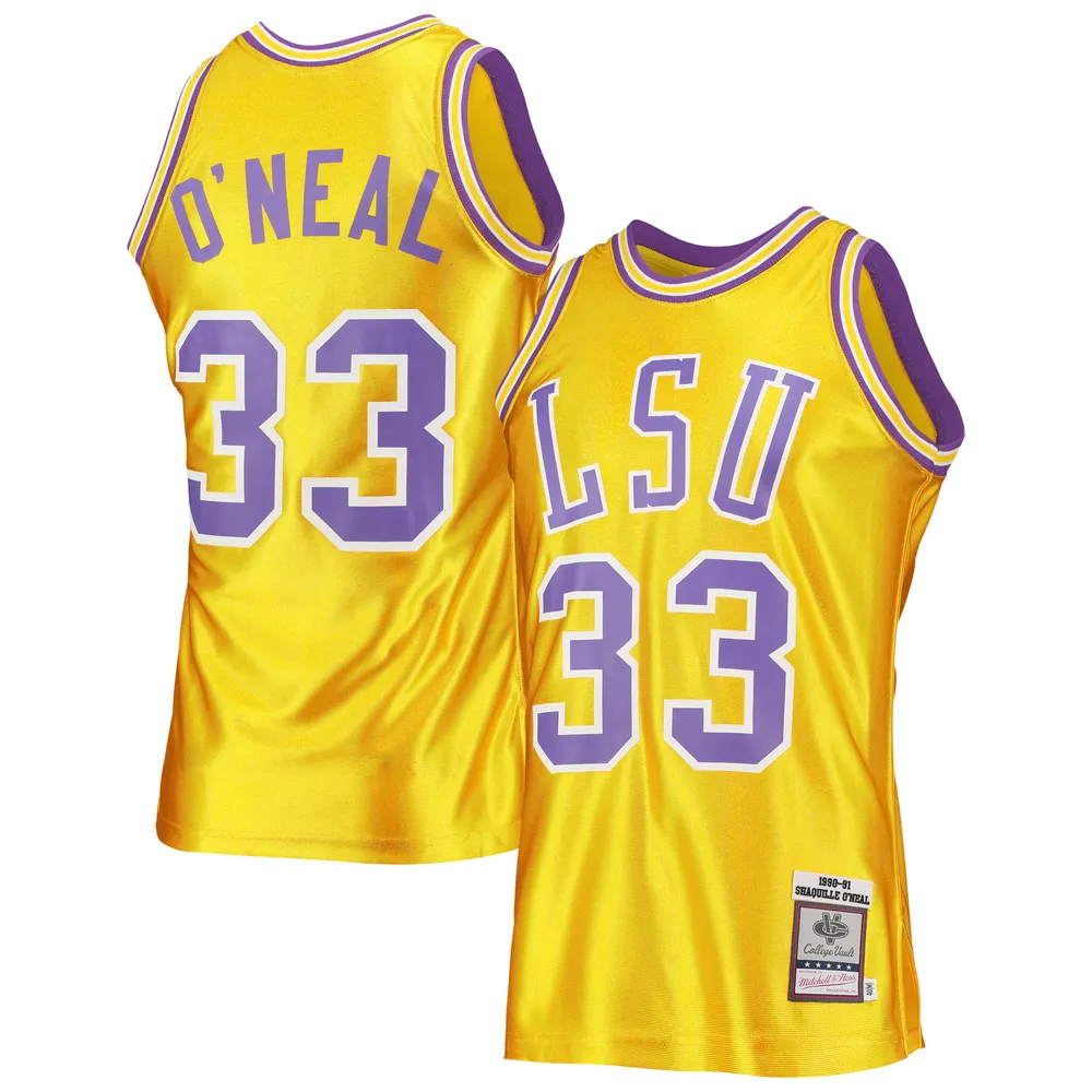Men's Mitchell & Ness Shaquille O'Neal Black Los Angeles Lakers 1996-97  Hardwood Classics Flames Swingman Jersey