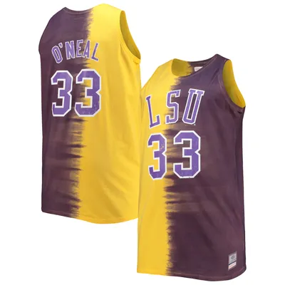 Shaquille O'Neal LSU Tigers Mitchell & Ness Big Tall Player Tie-Dye Jersey - Purple/Gold