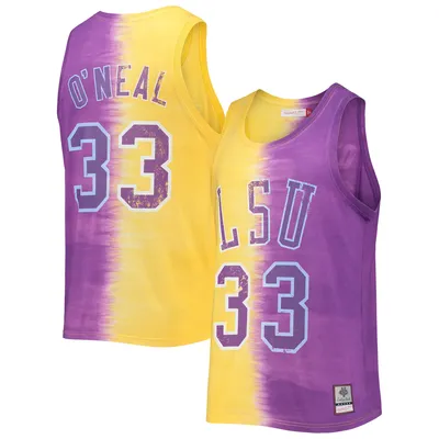 Shaquille O'Neal LSU Tigers Mitchell & Ness Name Number Tie-Dye Tank Top - Purple/Gold