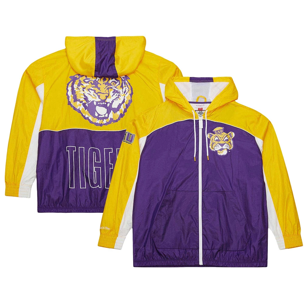 Men's Mitchell & Ness White LSU Tigers Big Shot Premium Full-Zip Windbreaker