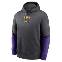 Men's Nike Anthracite/Purple LSU Tigers 2024 Sideline Club Pullover Hoodie