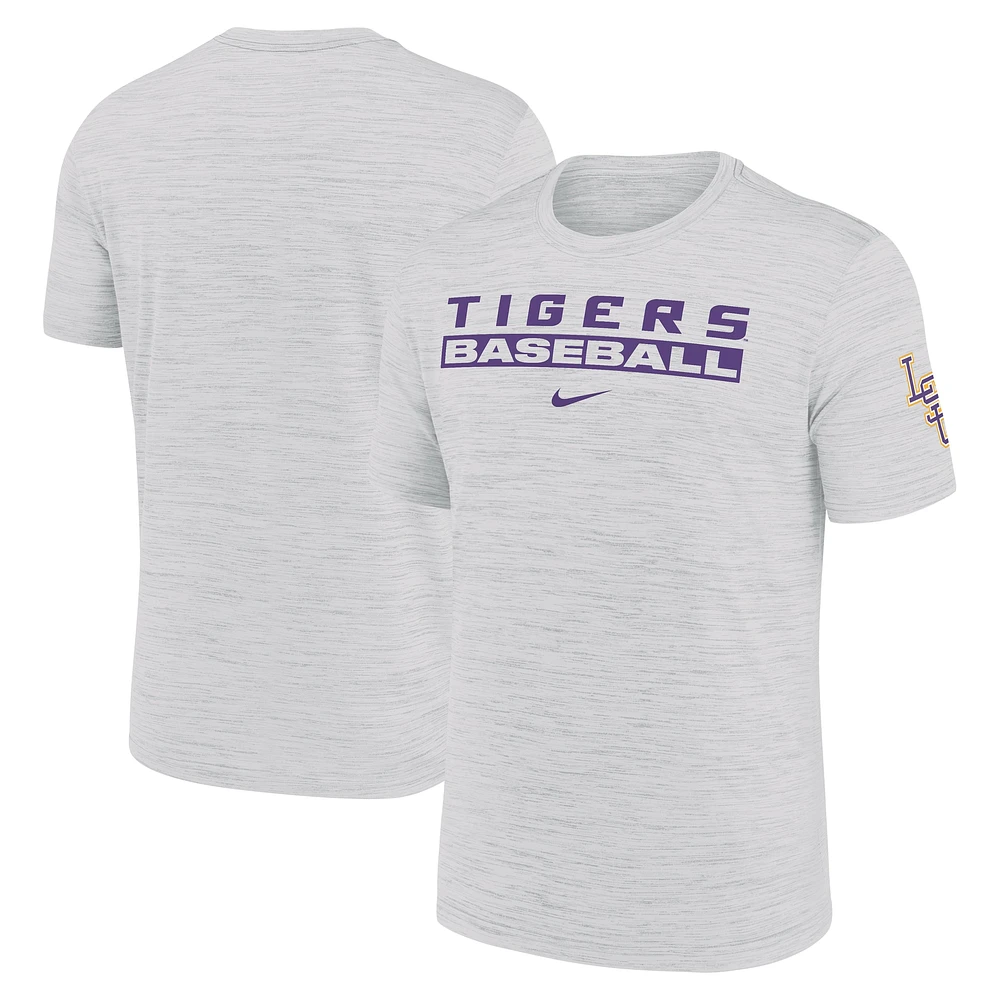 Men's Nike Ash LSU Tigers Velocity Baseball Wordmark Stack Performance T-Shirt