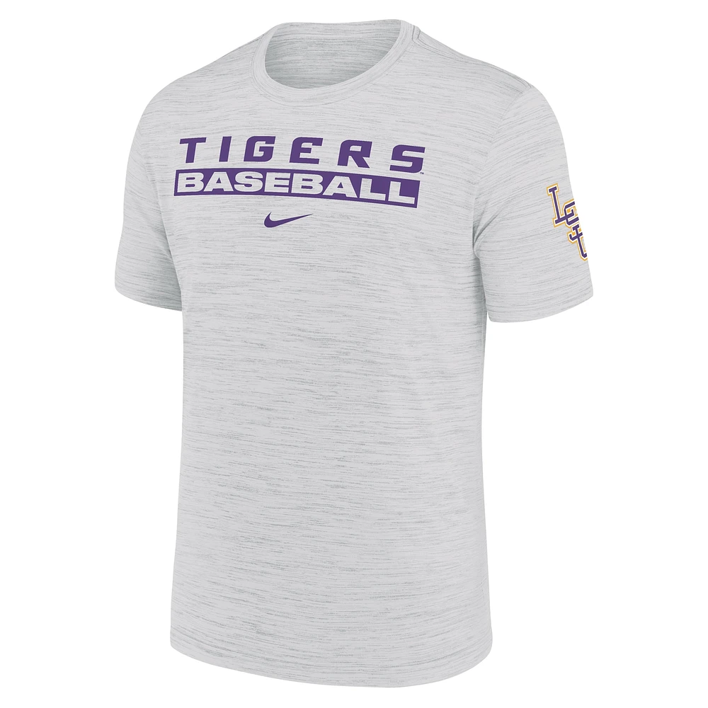 Men's Nike Ash LSU Tigers Velocity Baseball Wordmark Stack Performance T-Shirt