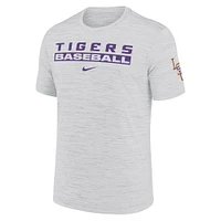 Men's Nike Ash LSU Tigers Velocity Baseball Wordmark Stack Performance T-Shirt
