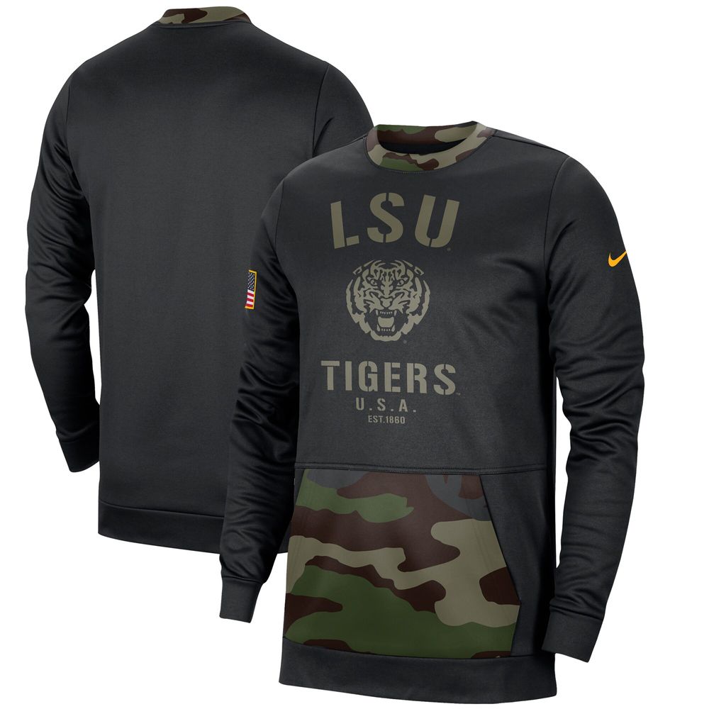 Men's Nike Black/Camo LSU Tigers Military Appreciation Performance Pullover Sweatshirt