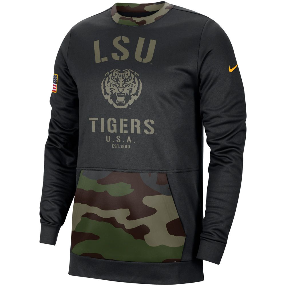 Men's Nike Black/Camo LSU Tigers Military Appreciation Performance Pullover Sweatshirt