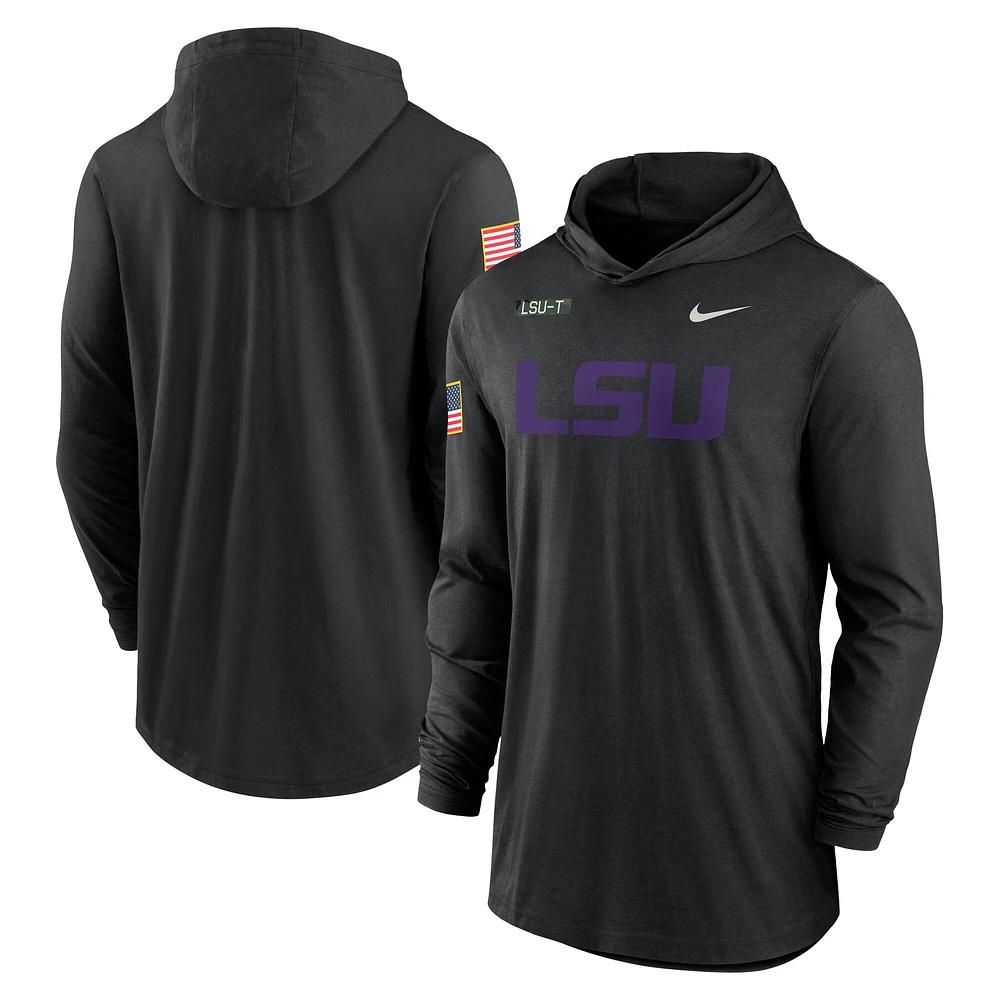 Men's Nike Black LSU Tigers 2024 Military Appreciation Performance Long Sleeve Hoodie T-Shirt