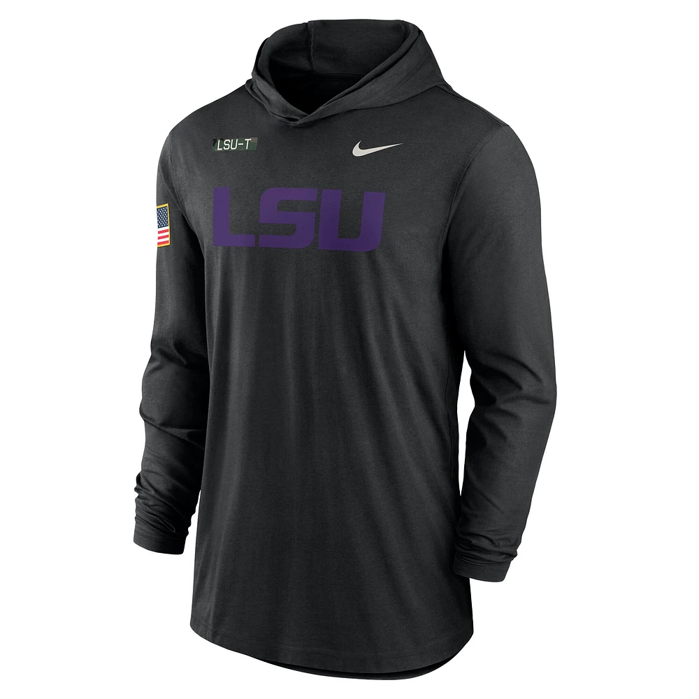 Men's Nike Black LSU Tigers 2024 Military Appreciation Performance Long Sleeve Hoodie T-Shirt