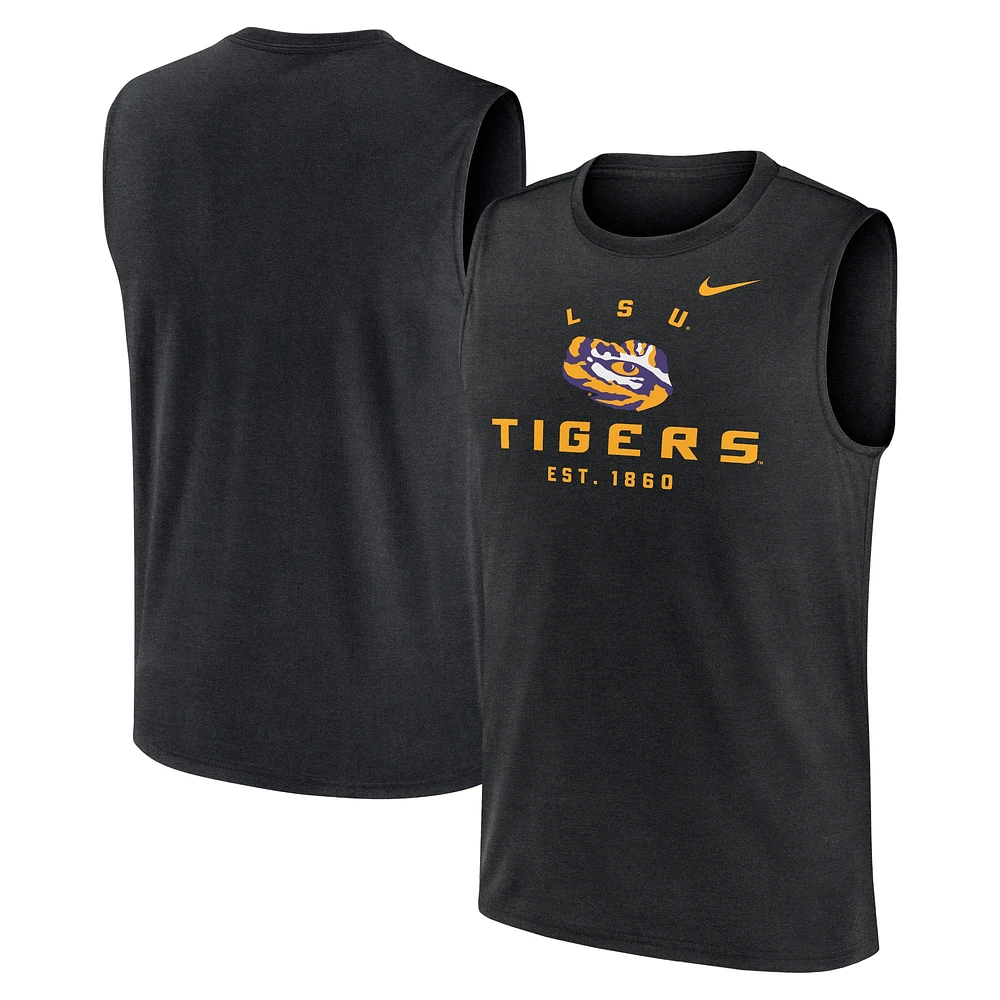 Débardeur musculaire Nike LSU Tigers Primetime Legend Lock Up Performance noir pour homme