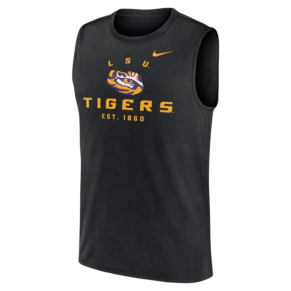 Débardeur Nike noir LSU Tigers Primetime Legend Mascot Lock Up Performance pour homme