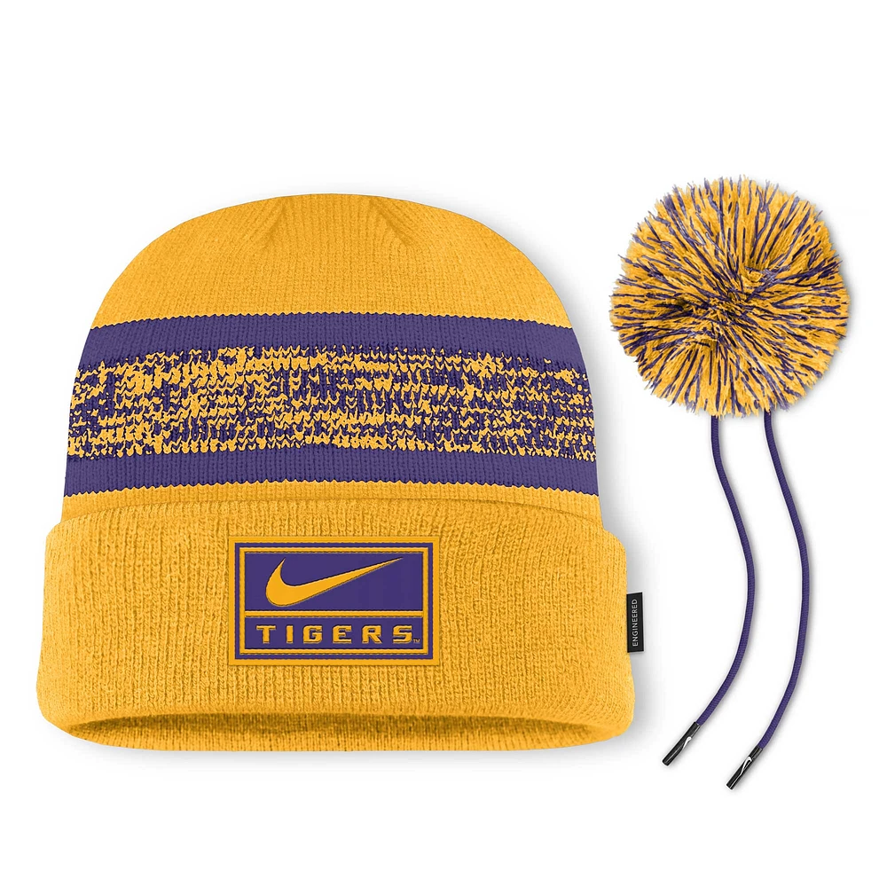 Men's Nike  Gold LSU Tigers On-Field Peak Cuffed Knit Hat with Pom