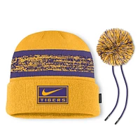 Men's Nike  Gold LSU Tigers On-Field Peak Cuffed Knit Hat with Pom