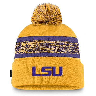 Bonnet en tricot à revers Nike Gold LSU Tigers On-Field Peak pour homme avec pompon