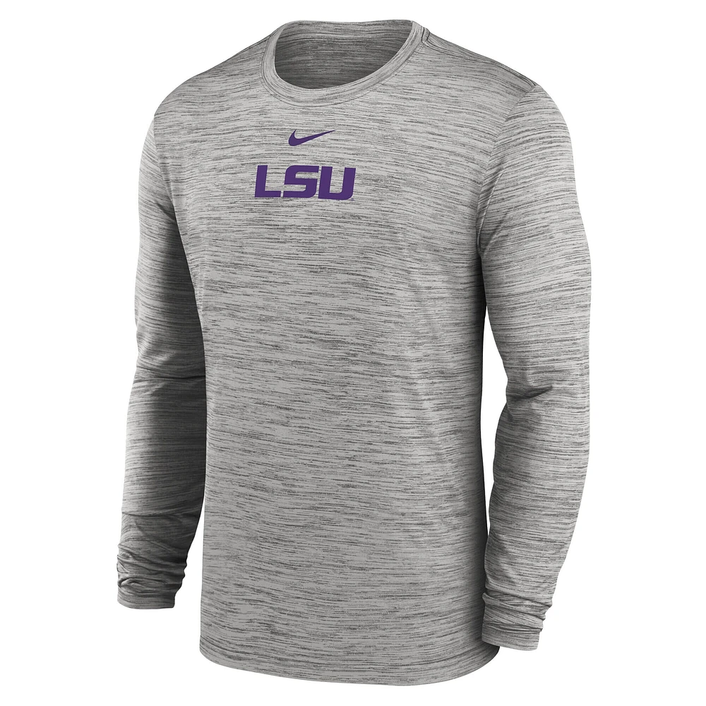 Men's Nike Gray LSU Tigers 2025 Sideline Velocity Performance Long Sleeve T-Shirt