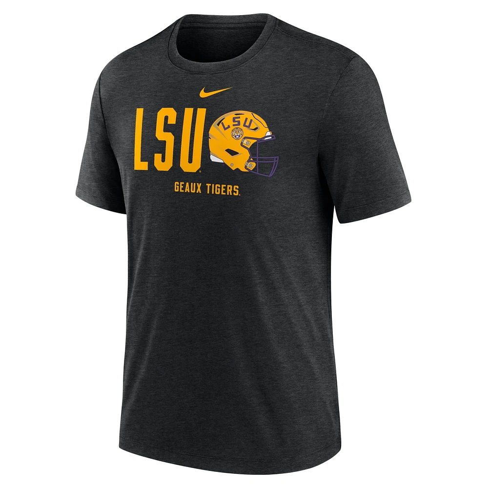 Men's Nike Heather Black LSU Tigers Campus Football Slogan Tri-Blend T-Shirt