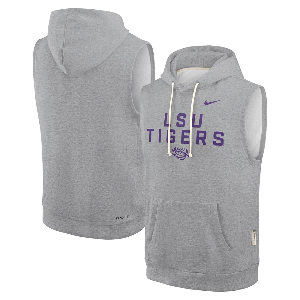 Men's Nike Heather Gray LSU Tigers 2025 Sideline Performance Sleeveless Pullover Hoodie