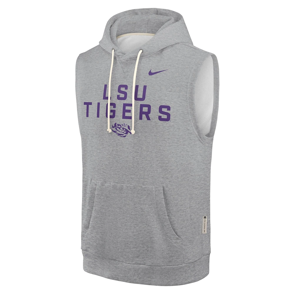 Men's Nike Heather Gray LSU Tigers 2025 Sideline Performance Sleeveless Pullover Hoodie