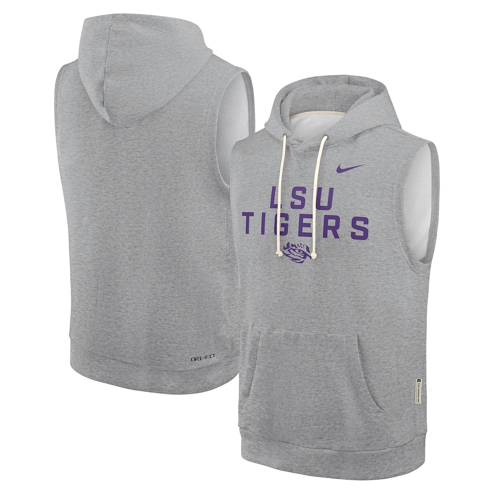 Men's Nike Heather Gray LSU Tigers 2025 Sideline Performance Sleeveless Pullover Hoodie