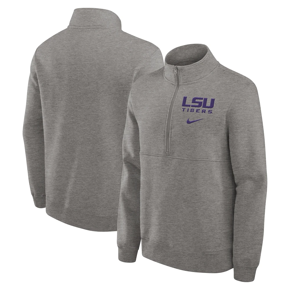 Sweat-shirt à demi-zip Nike gris chiné LSU Tigers Primetime Club pour homme