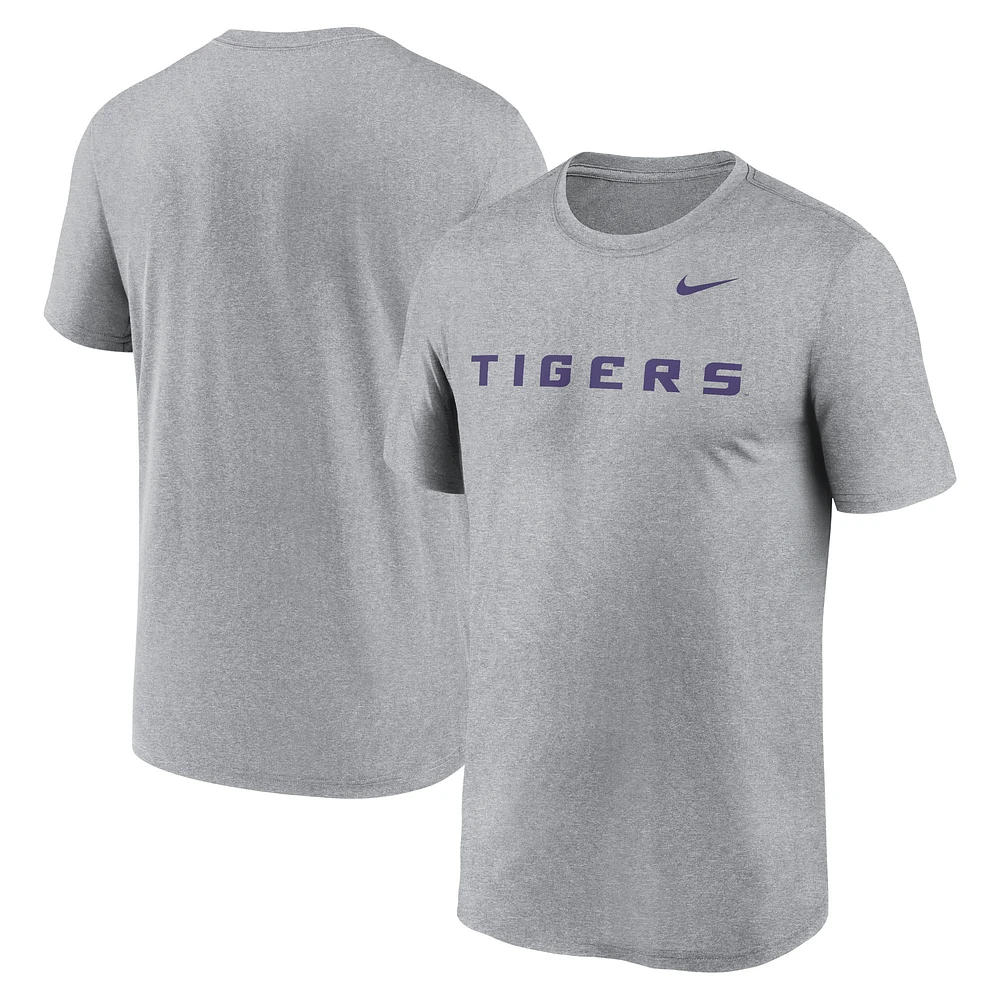 T-shirt Nike LSU Tigers Primetime Legend Wordmark gris chiné pour homme