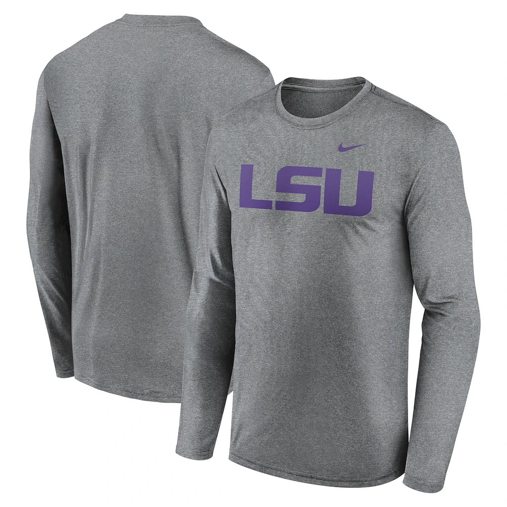 Men's Nike Heather Gray LSU Tigers Primetime Primary Legend Long Sleeve T-Shirt