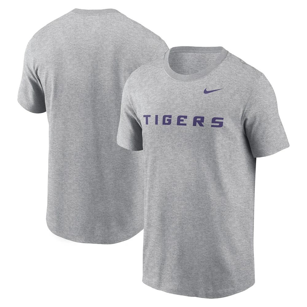 T-shirt Nike LSU Tigers Primetime Wordmark gris chiné pour homme