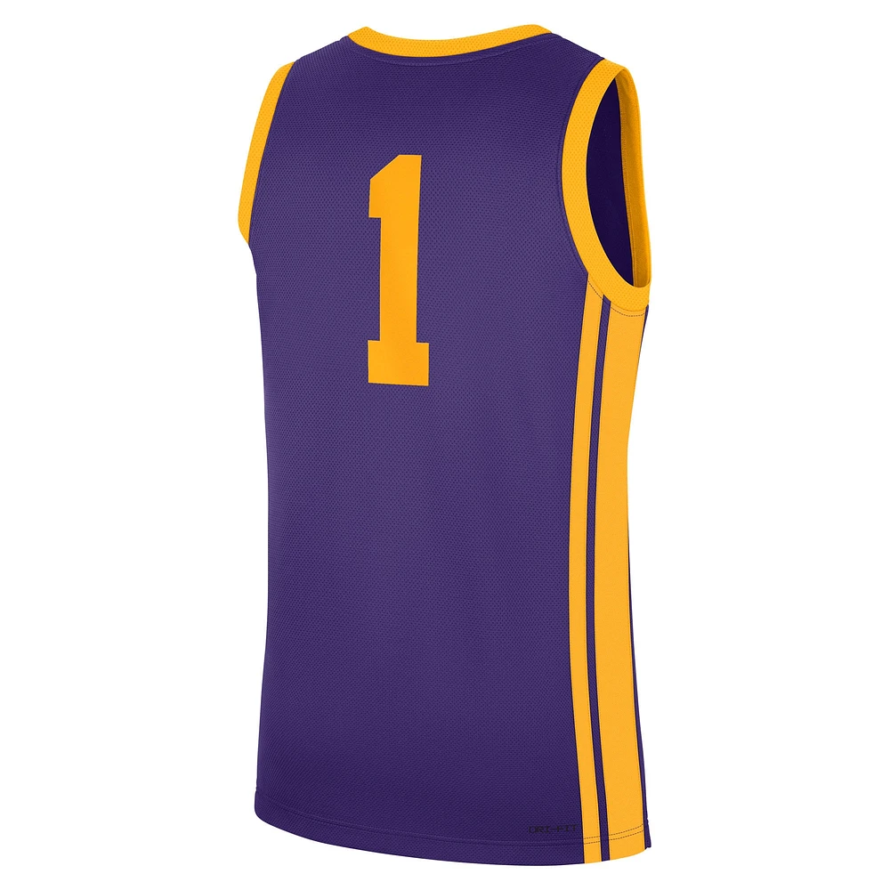 Men's Nike #1 Purple LSU Tigers Road Replica Jersey