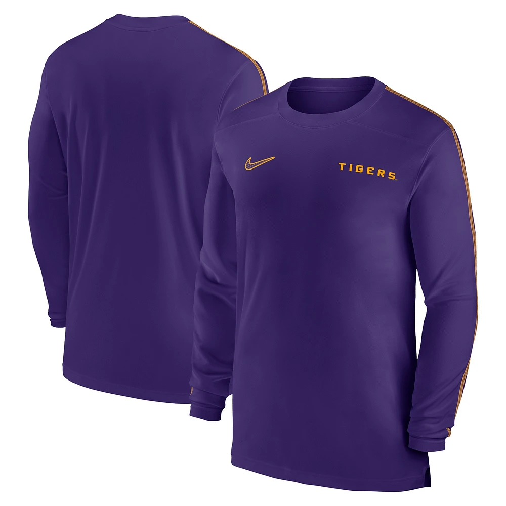 T-shirt à manches longues Nike violet LSU Tigers 2024 Sideline Coach UV Performance pour homme