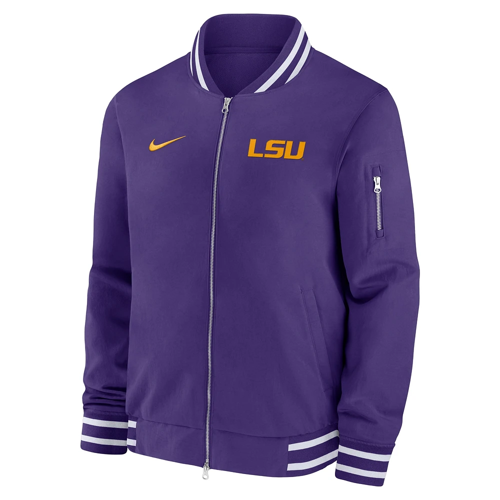 Veste aviateur entièrement zippée Nike Purple LSU Tigers 2024 Sideline pour homme