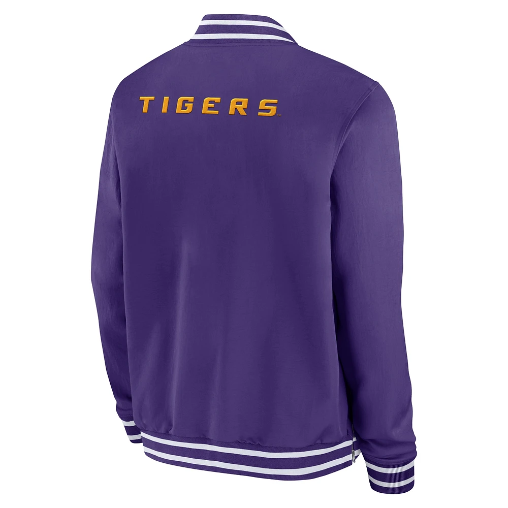 Veste aviateur entièrement zippée Nike Purple LSU Tigers 2024 Sideline pour homme