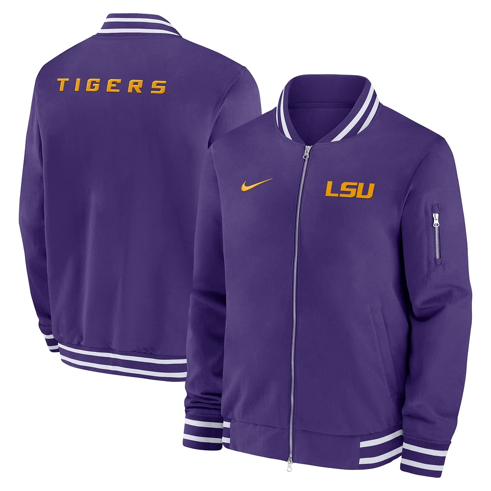 Veste aviateur entièrement zippée Nike Purple LSU Tigers 2024 Sideline pour homme