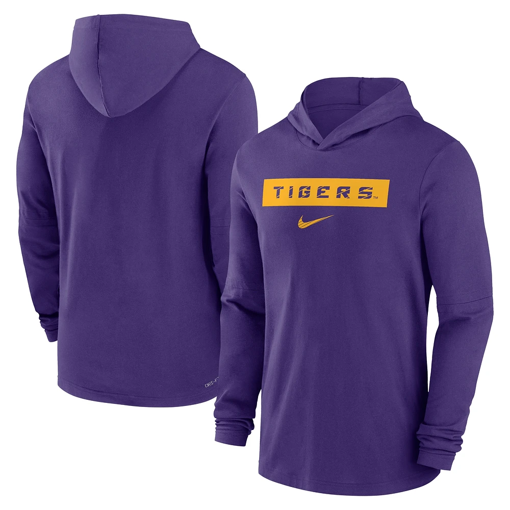 T-shirt à manches longues Nike Purple LSU Tigers 2024 Sideline Hoodie Performance pour homme