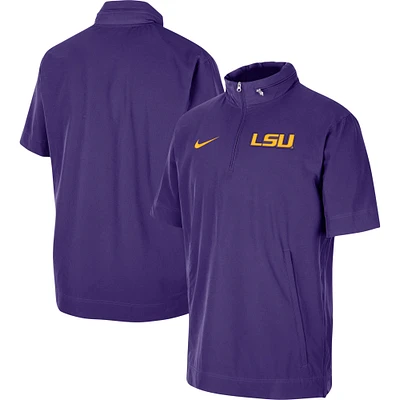 Men's Nike Purple LSU Tigers Coaches Half-Zip Short Sleeve Jacket