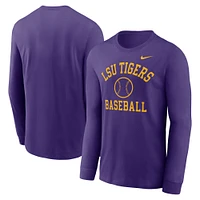 T-shirt à manches longues Nike Purple LSU Tigers Essential Baseball Arch pour homme