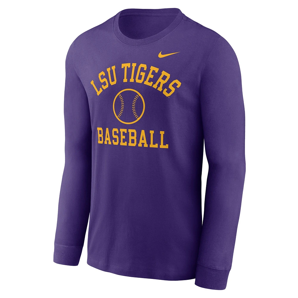 T-shirt à manches longues Nike Purple LSU Tigers Essential Baseball Arch pour homme