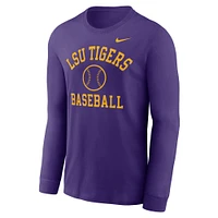 T-shirt à manches longues Nike Purple LSU Tigers Essential Baseball Arch pour homme