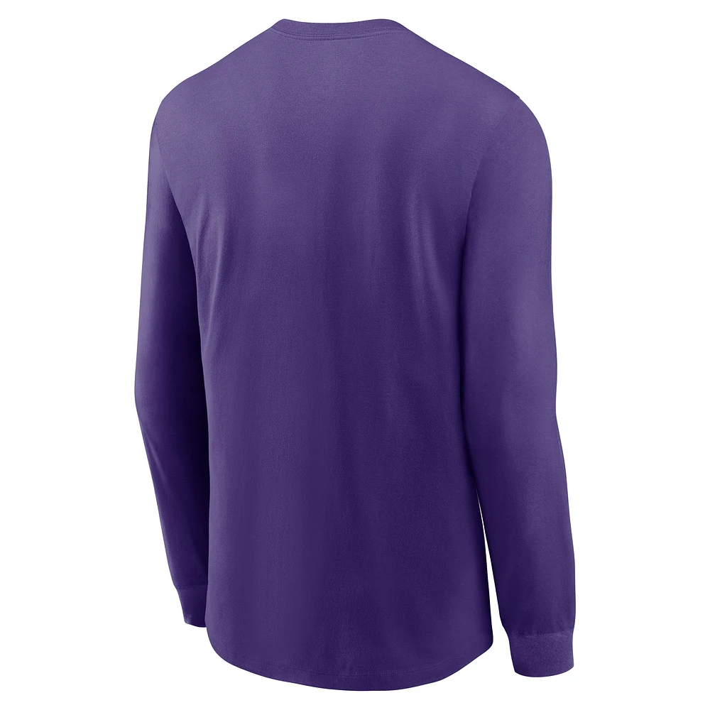 T-shirt à manches longues Nike Purple LSU Tigers Essential Baseball Arch pour homme