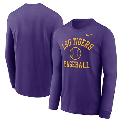 T-shirt à manches longues Nike Purple LSU Tigers Essential Baseball Arch pour homme