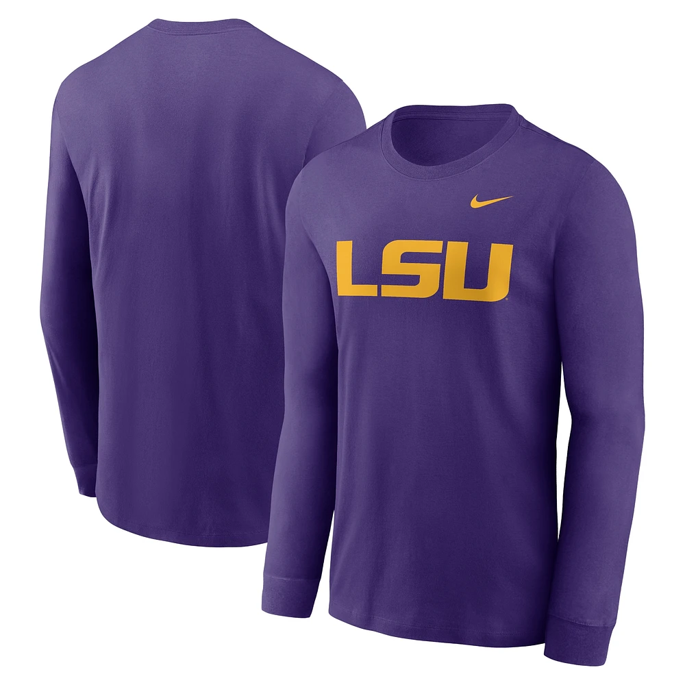 T-shirt à manches longues Nike violet avec logo principal LSU Tigers pour homme