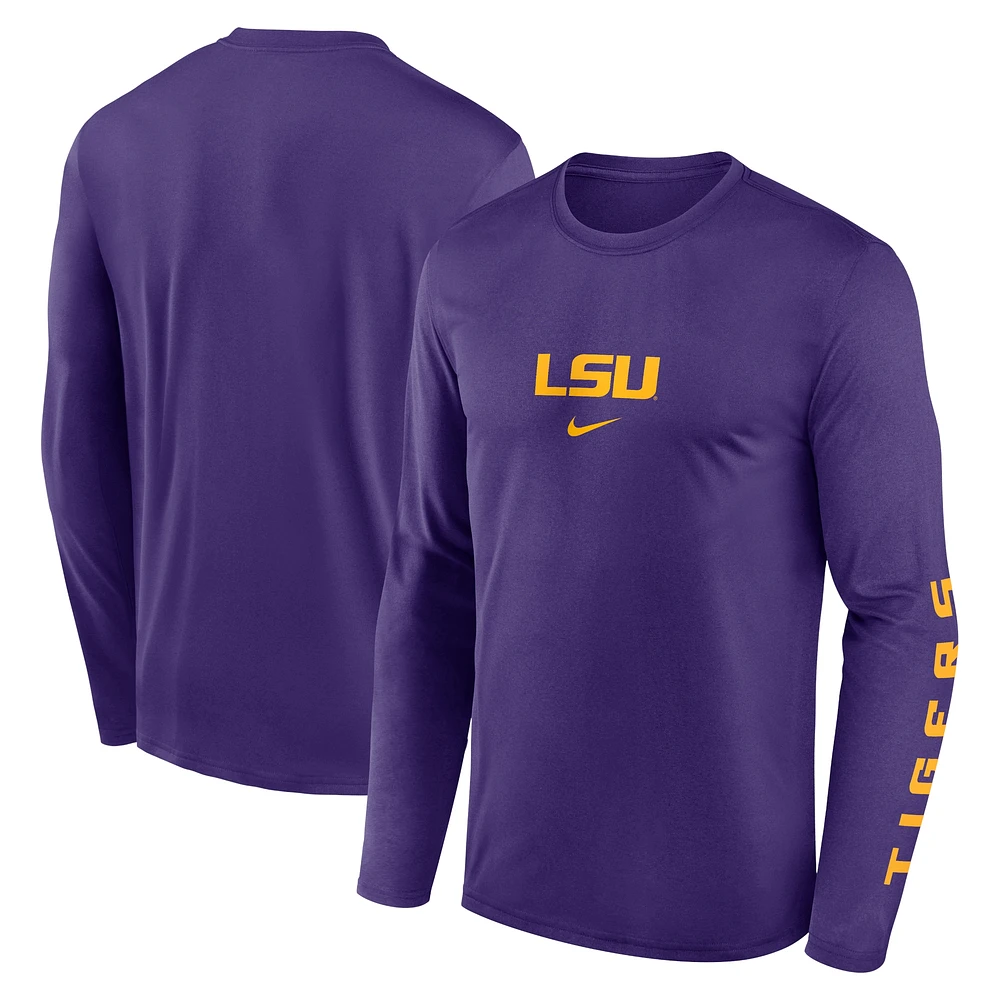Men's Nike Purple LSU Tigers Primetime Center Lockup Two-Hit Legend Performance Long Sleeve T-Shirt
