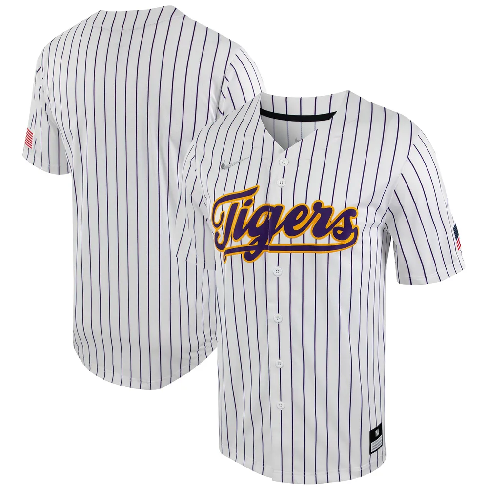 Lids LSU Tigers Nike Pinstripe Replica Full-Button Baseball Jersey - White/ Purple