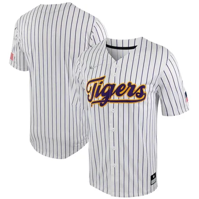 LSU Tigers Nike Pinstripe Replica Full-Button Baseball Jersey - White/Purple