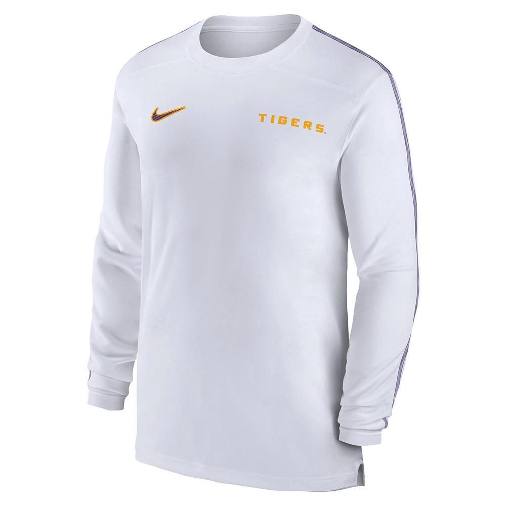 T-shirt à manches longues Nike LSU Tigers 2024 Sideline Coach UV Performance pour homme, blanc