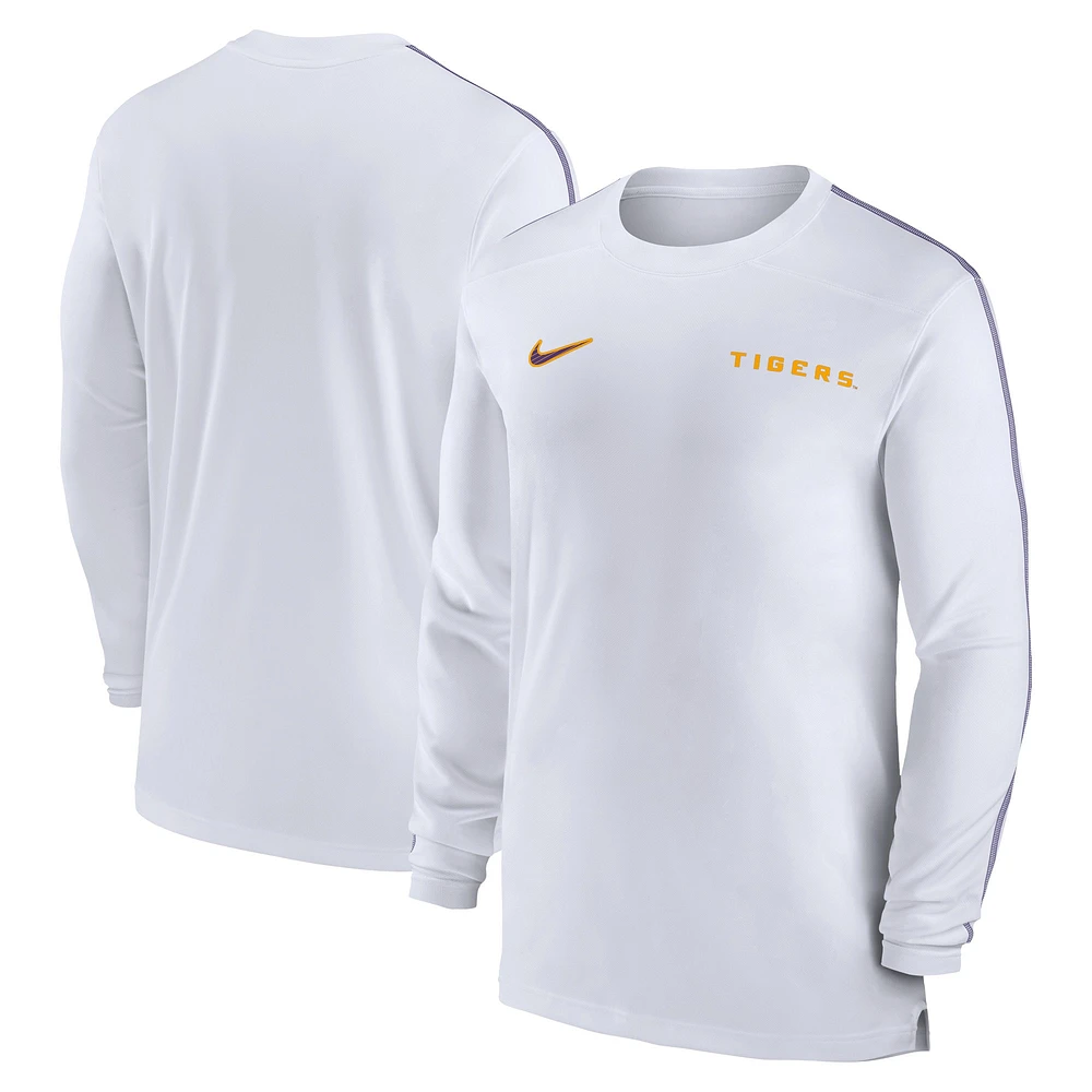 T-shirt à manches longues Nike LSU Tigers 2024 Sideline Coach UV Performance pour homme, blanc